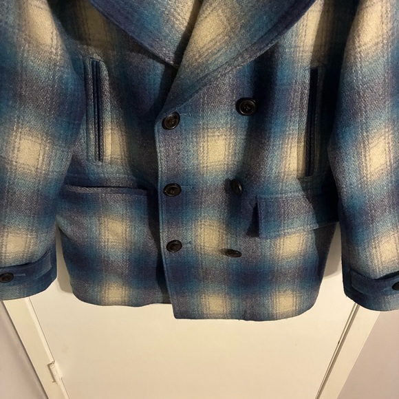 Todd Snyder Blue and Cream Plaid Pea Coat - Picture 3 of 7
